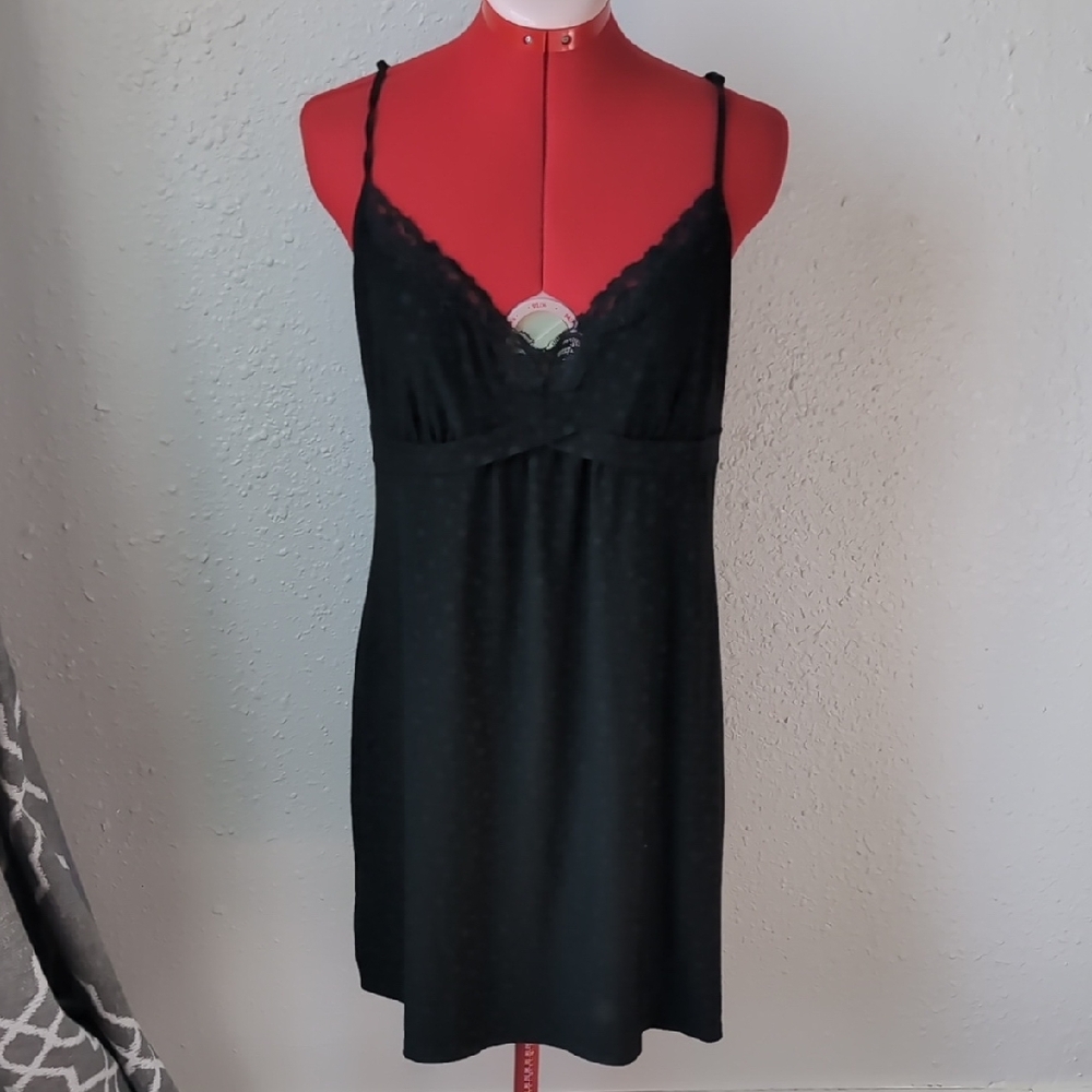Gillian & O'malley - Black Lace Trim Chemise, Women's Medium
